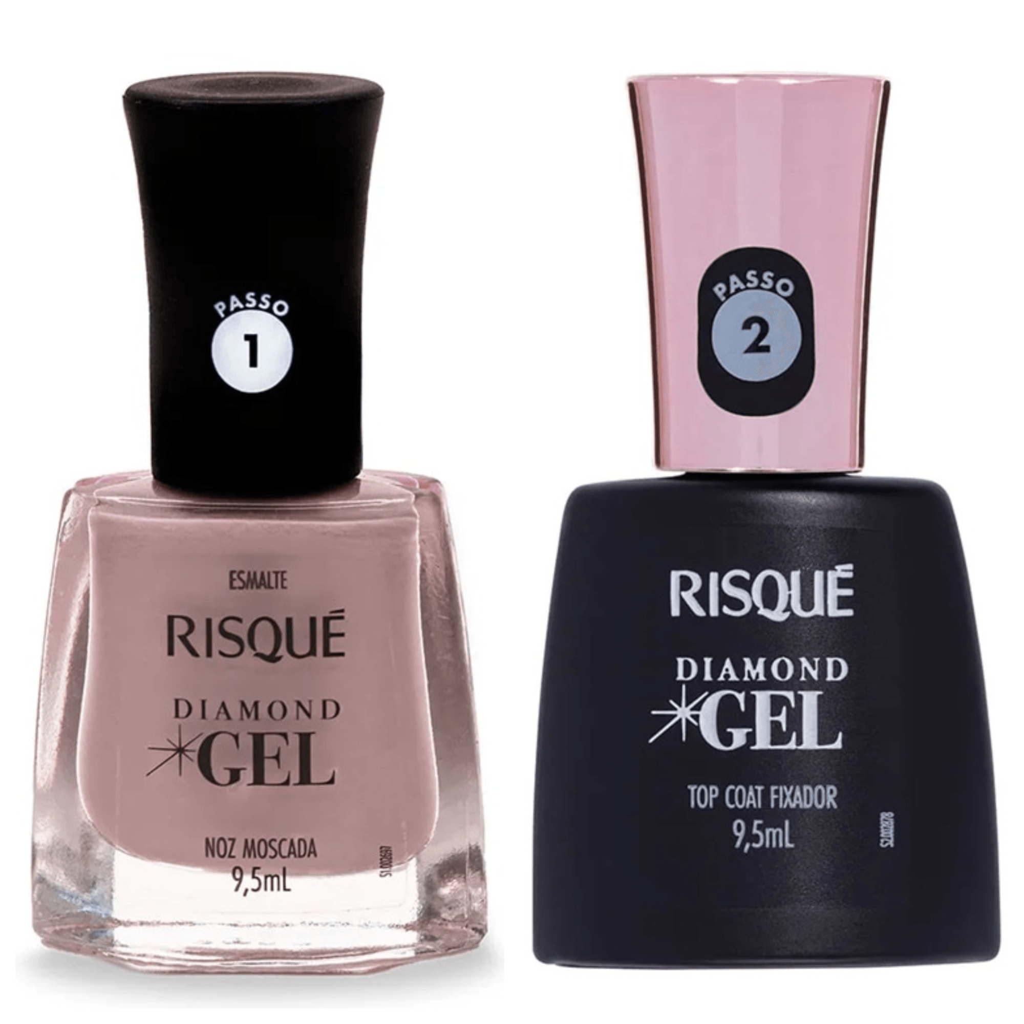 Kit Esmalte Risque Diamond Gel Noz Moscada + Fixador Top Coat