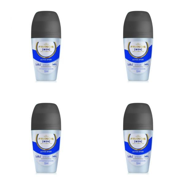 Kit c/4 Unidades de Desodorante Rollon Francis Hydrata 50ml Men Azul