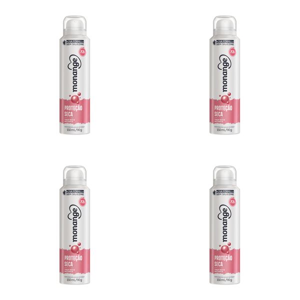 Kit c/4 Unidades de Desodorante Aero Monange 90g Proteção Seca