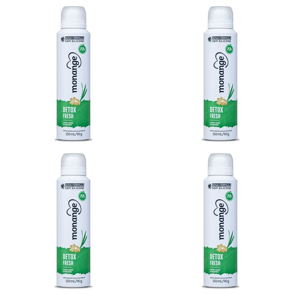 Kit c/4 Unidades de Desodorante Aero Monange 90g Detox Fresh