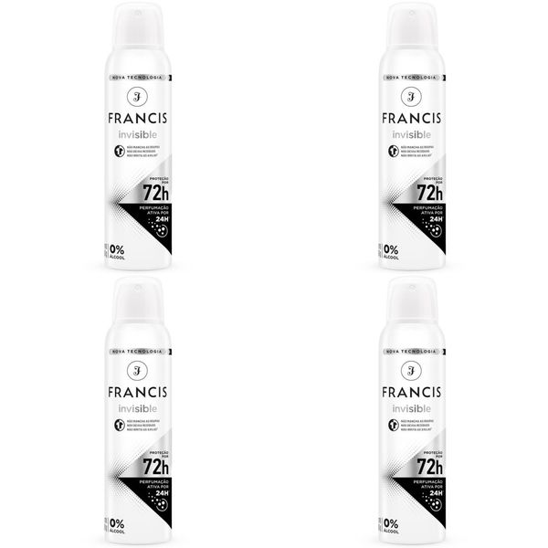 Kit c/4 Unidades de Desodorante Aero Francis 150ml Clássico Preto
