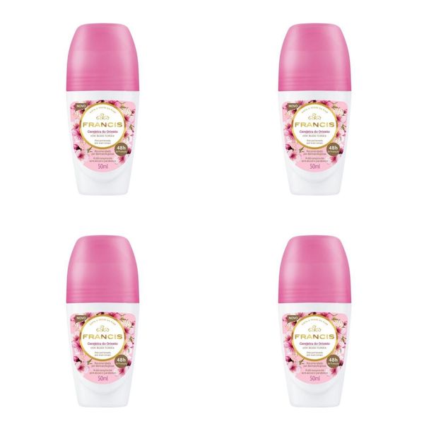 Kit c/4 Unidades de Desodorante Rollon Francis Hydrata 50ml Cerejeira Do Oriente