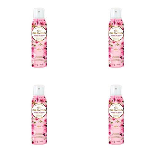Kit c/4 Unidades de Desodorante Aero Francis 150ml Comfort Petalas/Rosa Kit c/4 Unidades de Desodorante Aero Francis 150ml Comfort Petalas/Rosa