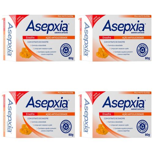 Kit c/4 Sabonetes Asepxia Barra 80g Enxofre Kit c/4 Sabonetes Asepxia Barra 80g Enxofre