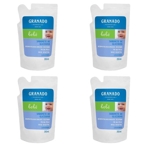 Kit c/4 Sabonetes Líquido Infantil Granado Bebê Refil 250ml Lavanda