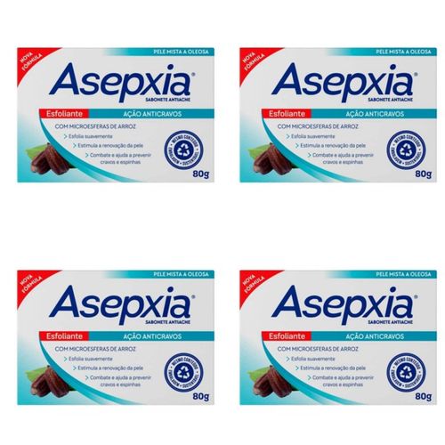 Kit c/4 Sabonetes Asepxia Barra 80g Esfoliante Kit c/4 Sabonetes Asepxia Barra 80g Esfoliante
