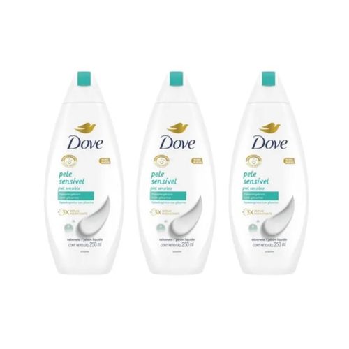 Kit c/3 Sabonetes Líquido Dove 250ml Pele Sensivel