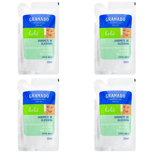 Kit c/4 Sabonetes Líquido Infantil Granado Bebê Refil 250ml Erva Doce Kit c/4 Sabonetes Líquido Infantil Granado Bebê Refil 250ml Erva Doce