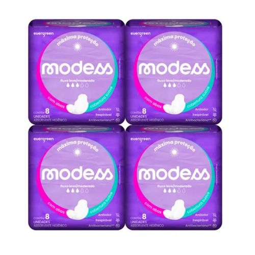 Kit c/4 Absorventes Modess Suave C/Abas c/8 Unidades cada