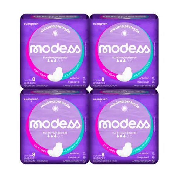 Kit c/4 Absorventes Modess Suave C/Abas c/8 Unidades cada