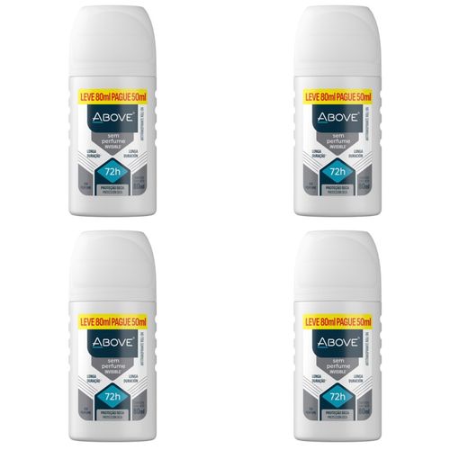 Kit c/4 Unidades de Desodorante Rollon Above 50ml Sem Perfume