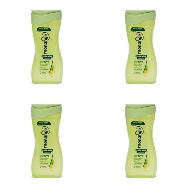 Kit c/4 Sabonetes Liquido Monange 240ml Detox
