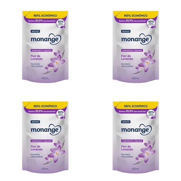 Kit c/4 Sabonetes Liquido Monange 200ml Refil Lavanda