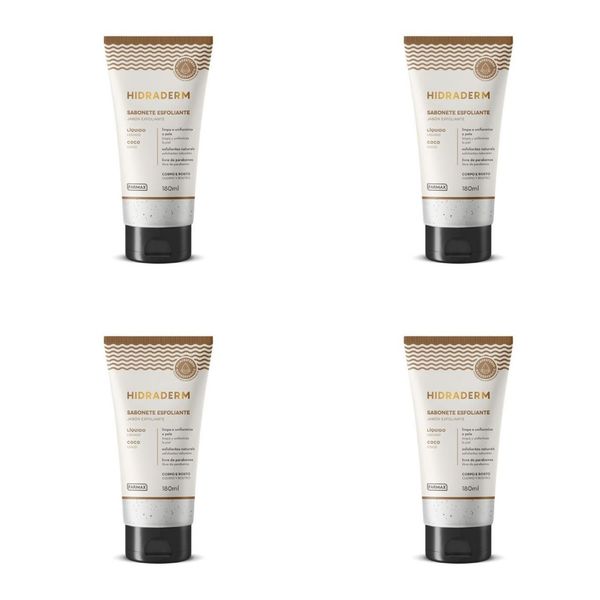 Kit c/4 Sabonetes Líquido Hidraderm Esfoliante 180ml Coco