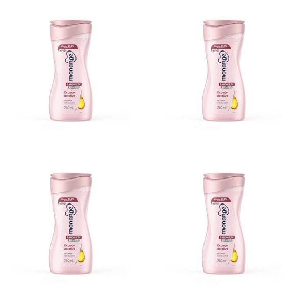 Kit c/4 Sabonetes Liquido Monange 240ml Extrato Olivia