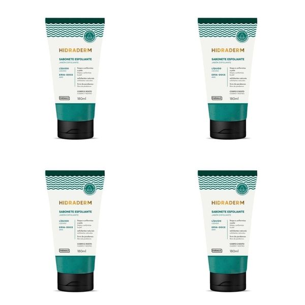 Kit c/4 Sabonetes Liquido Hidraderm Esfoliante 180ml Erva Doce