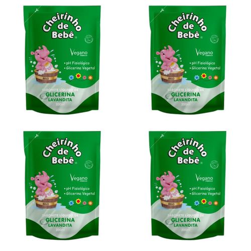 Kit c/4 Sabonetes Liquido Infantil Cheirinho Bebê Refil 200ml Lavanda