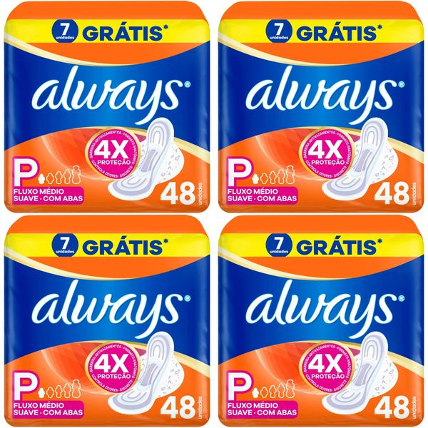Kit c/4 Absorventes Com Abas Suave Always Pequeno c/48 Unidades cada