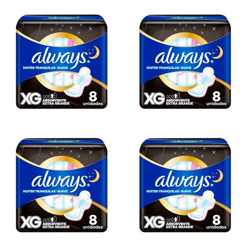 Kit c/4 Absorventes Always Básico Suave XG Com Abas Com 8 Unidades Kit c/4 Absorventes Always Básico Suave XG Com Abas Com 8 Unidades