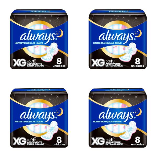 Kit c/4 Absorventes Always Básico Suave XG Com Abas Com 8 Unidades