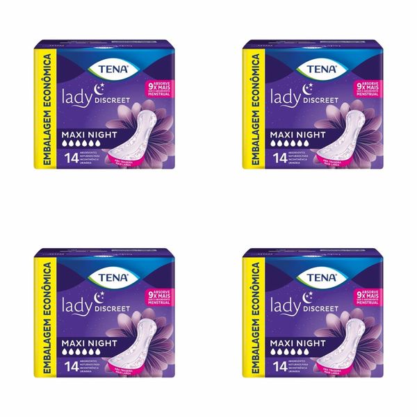 Kit c/4 Absorventes Tena Lady Discreet Maxi Night c/14 Unidades cada