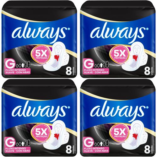Kit c/4 Absorventes Cobertura Suave Noturno Com Abas Always Simples 8 Unidades Kit c/4 Absorventes Cobertura Suave Noturno Com Abas Always Simples 8 Unidades