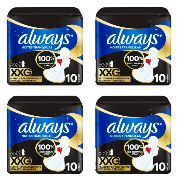 Kit c/4 Absorventes Cobertura Suave Noturno Com Abas 40Cm Always Simples c/10 Unidades cada