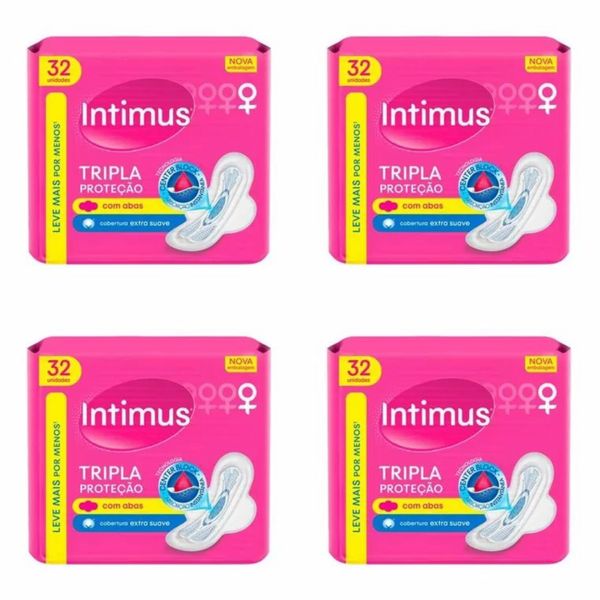 Kit c/4 Absorventes Intimus Tripla Suave Com Abas 32 Unidades