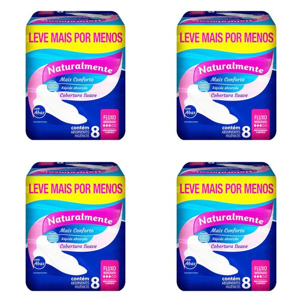 Kit c/4 Absorventes Naturalmente Mais Com Abas c/8 Unidades cada