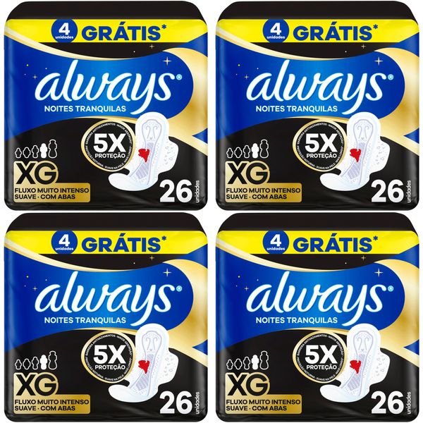 Kit c/4 Absorventes Always Xg Básico Suave Com Abas Com 26 Unidades cada