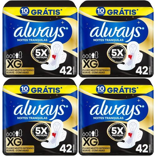 Kit c/4 Absorvente Com Abas Suave Always Noites Tranquilas Xg Pacote 42 Unidades