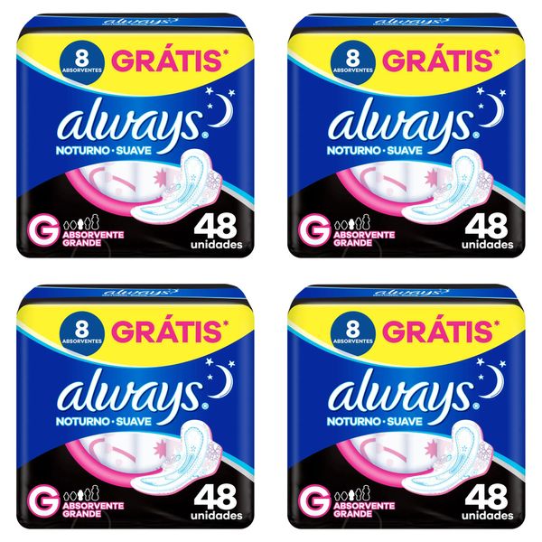 Kit c/4 Absorvente Always Noturno Suave ”G” c/48 Unidades cada