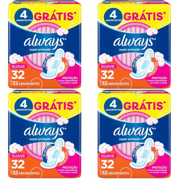 Kit c/4 Absorvente Básico Malha Suave Com Abas Always Simples c/32 Unidades cada