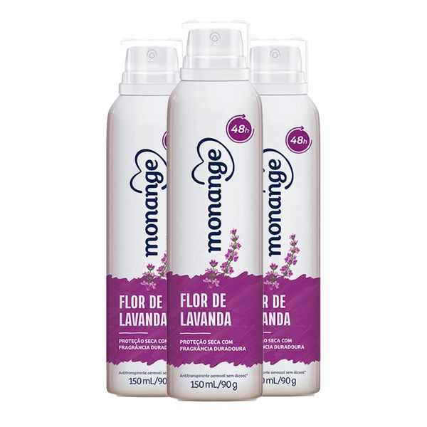Kit c/3 Unidades de Desodorante Aerosol Monange 90g Flor De Lavanda