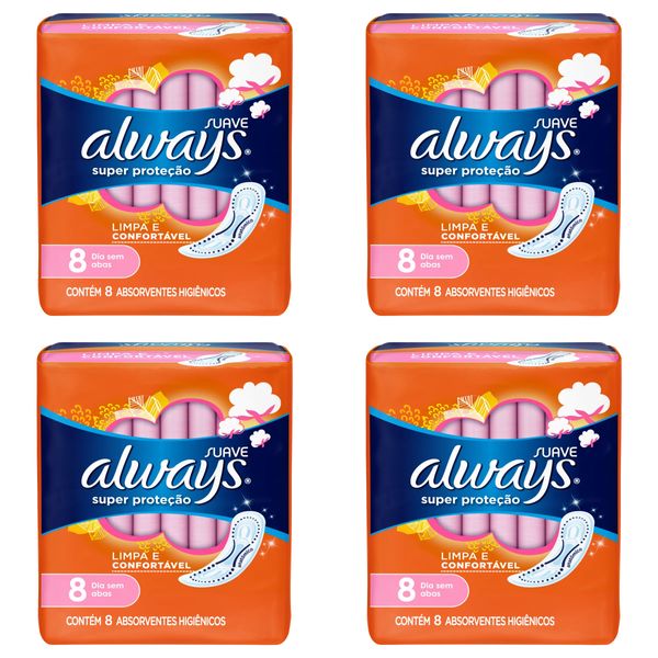 Kit c/4 Absorvente Básico Suave Sem Abas Always Simples c/8 Unidades cada