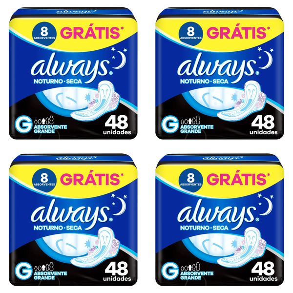 Kit c/4 Absorvente Always Noturno Seca ”G” c/48 Unidades cada