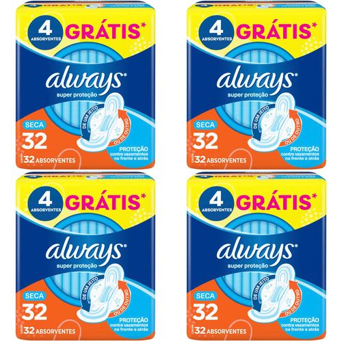 Kit c/4 Absorvente Básico Malha Seca C/Abas Always Simples 32 Unidades cada Kit c/4 Absorvente Básico Malha Seca C/Abas Always Simples 32 Unidades cada