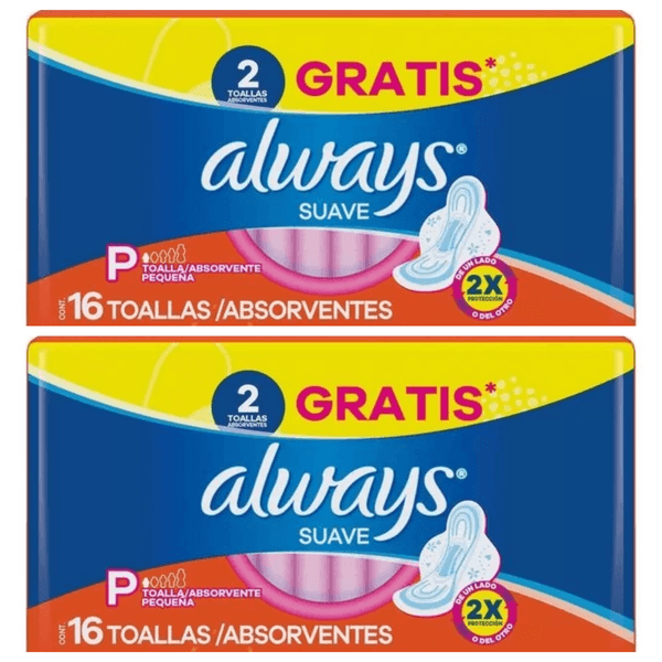 Kit c/2 Absorventes Básico Malha Suave Com Abas Always Simples 16 Unidades cada
