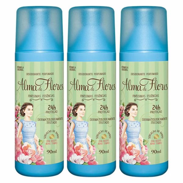 Kit c/3 Unidades de Desodorante Spray Alma De Flores 90ml Intense