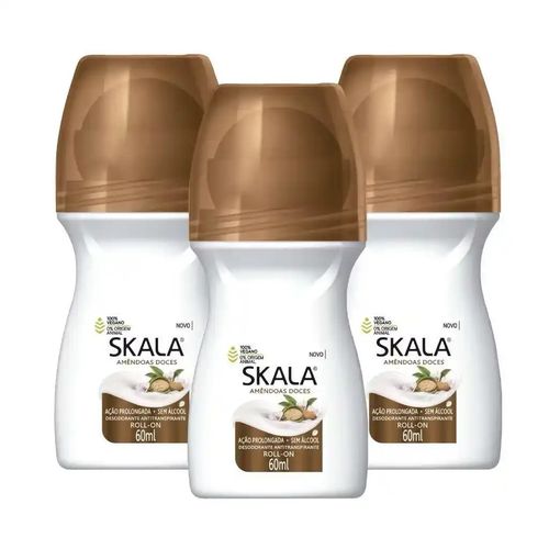 Kit c/3 Unidades de Desodorante Rollon Skala 60ml Amêndoas Doces Kit c/3 Unidades de Desodorante Rollon Skala 60ml Amêndoas Doces