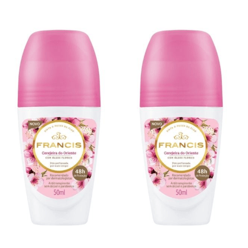 Kit c/2 Unidades de Desodorante Rollon Francis Hydrata 50ml Cerejeira Do Oriente