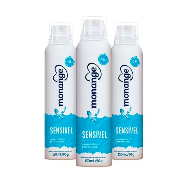 Kit c/3 Unidades de Desodorante Aerosol Monange 90g Sem Álcool Perfume