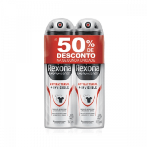 Kit c/2 Unidades de Desodorante Aerosol Rexona Masculino 90g Antibacteriano Invisible