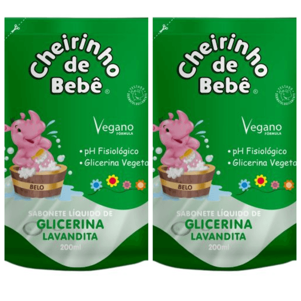 Kit c/2 Sabonetes Liquido Infantil Cheirinho Bebê Refil 200ml Lavanda