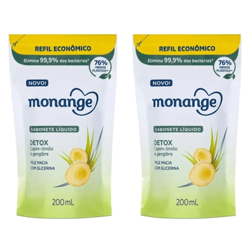 Kit c/2 Sabonetes Liquido Monange 200ml Refil Detox