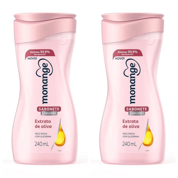 Kit c/2 Sabonetes Liquido Monange 240ml Extrato Olivia