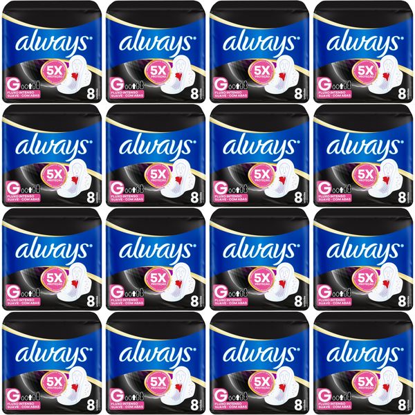 Kit c/16 Absorvente Cobertura Suave Noturno Com Abas Always Simples 8 Unidades cada