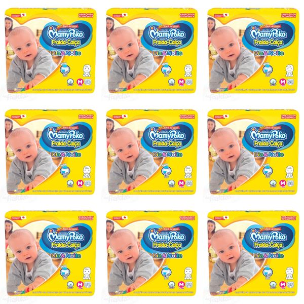 Kit 9 Fraldas-Calça Mamypoko Dia&Noite Roupinha M c/58 Unidades cada