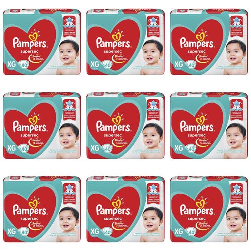 Kit 9 Fraldas Supersec ”Xg” Pampers Simples c/40 Unidades cada