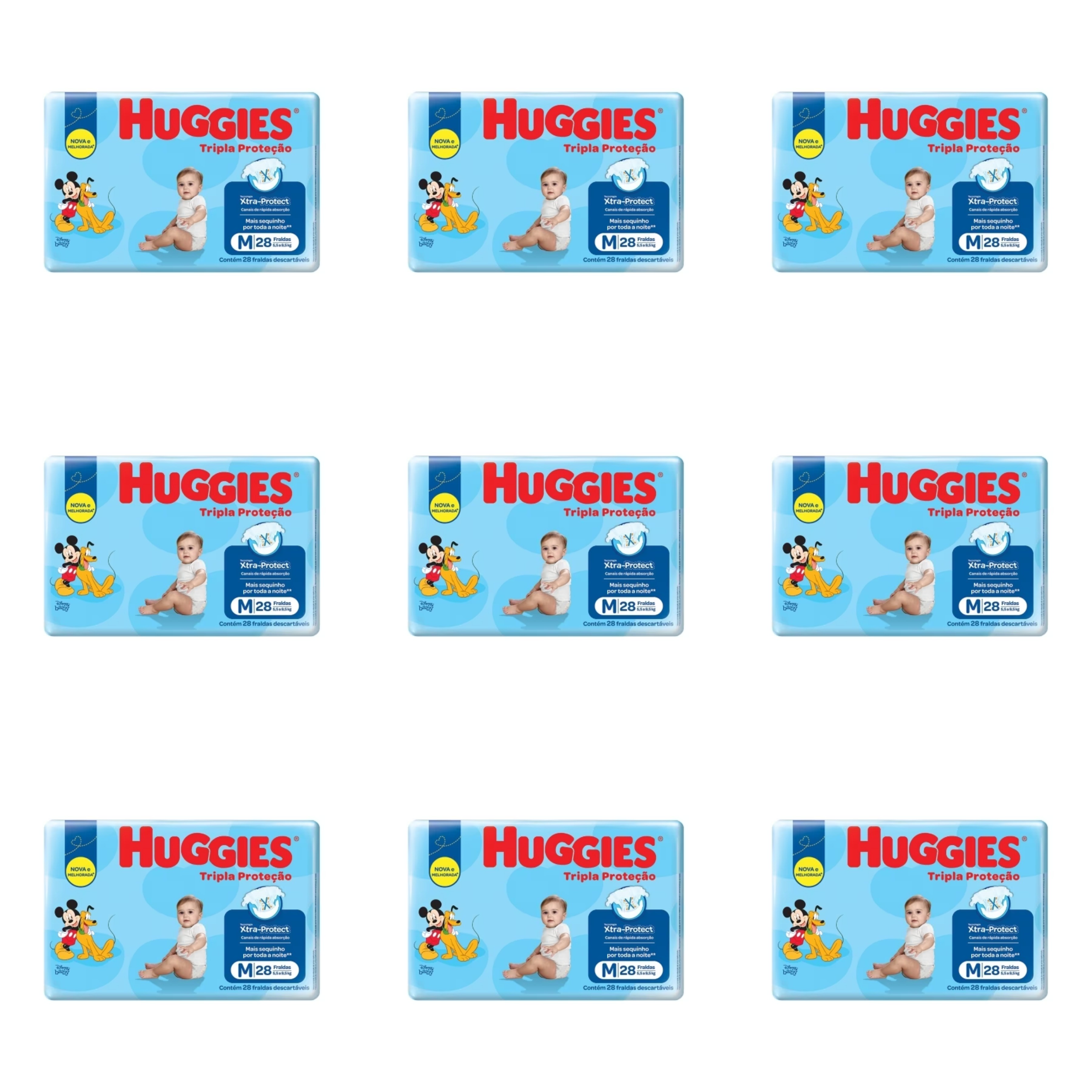 Kit 9 Fraldas Huggies Tripla Proteção (M) c/28 Unidades cada